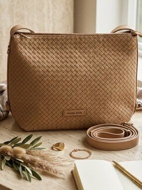 NEWBELLA Apricot Woven Faux Leather Crossbody Bag Old Money Quiet luxury